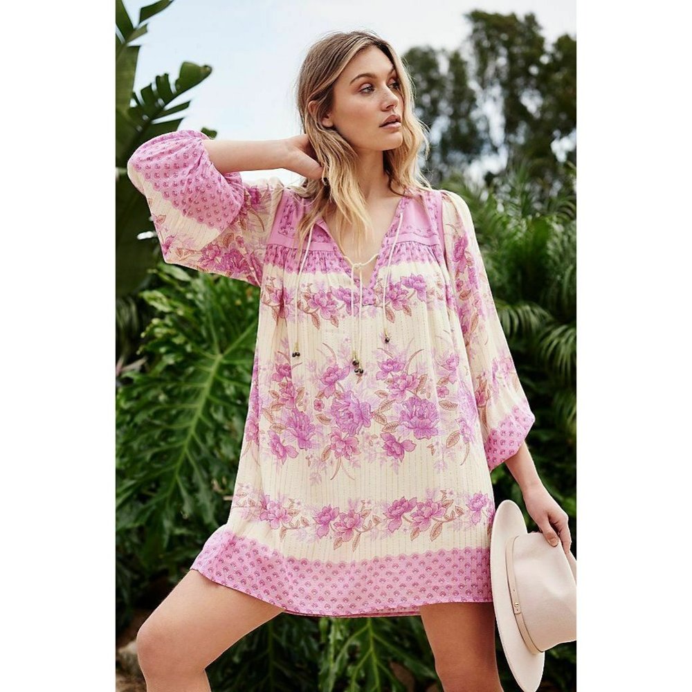 Spell & The Gypsy Collective New Embroidered Floral Birds Mini Dress Small